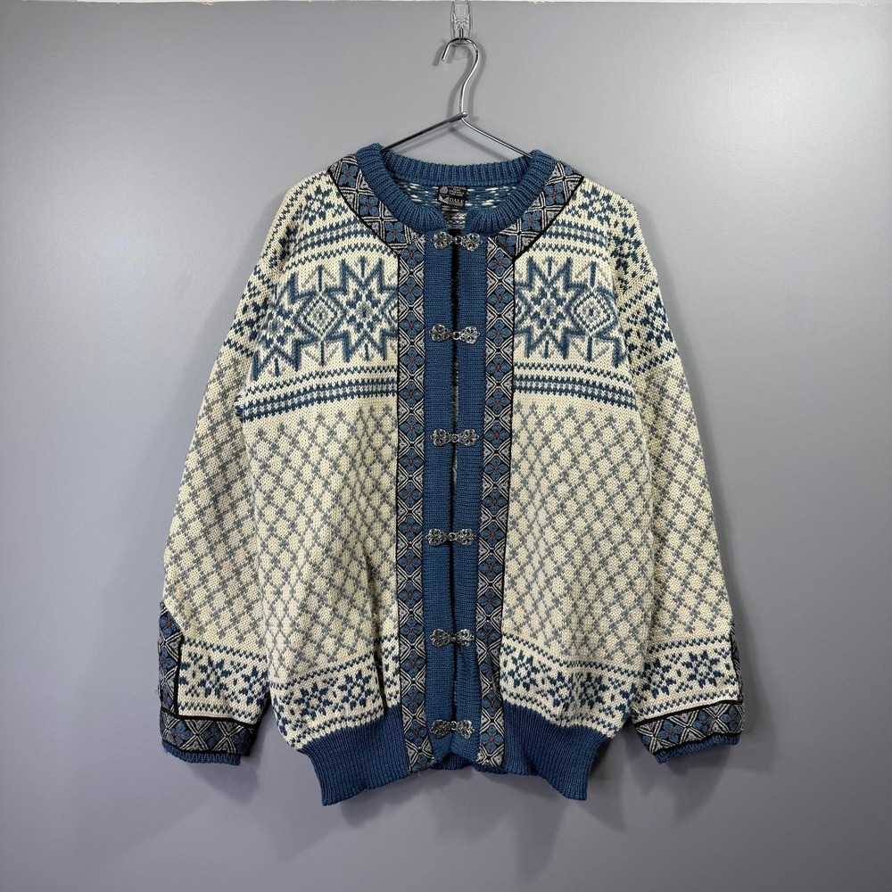 Dale Of Norway Sweater Mens Medium Blue Wool Ski Cardigan Fair Isle Nordic
